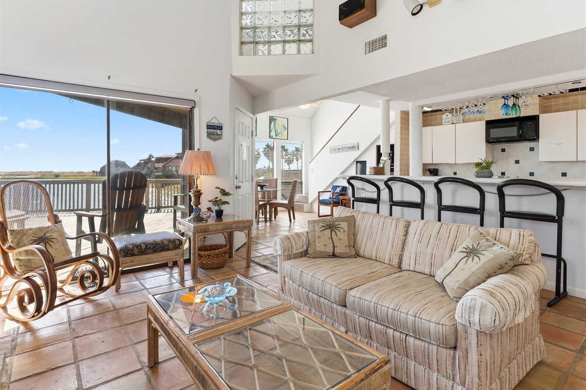 living room with views of lagoon