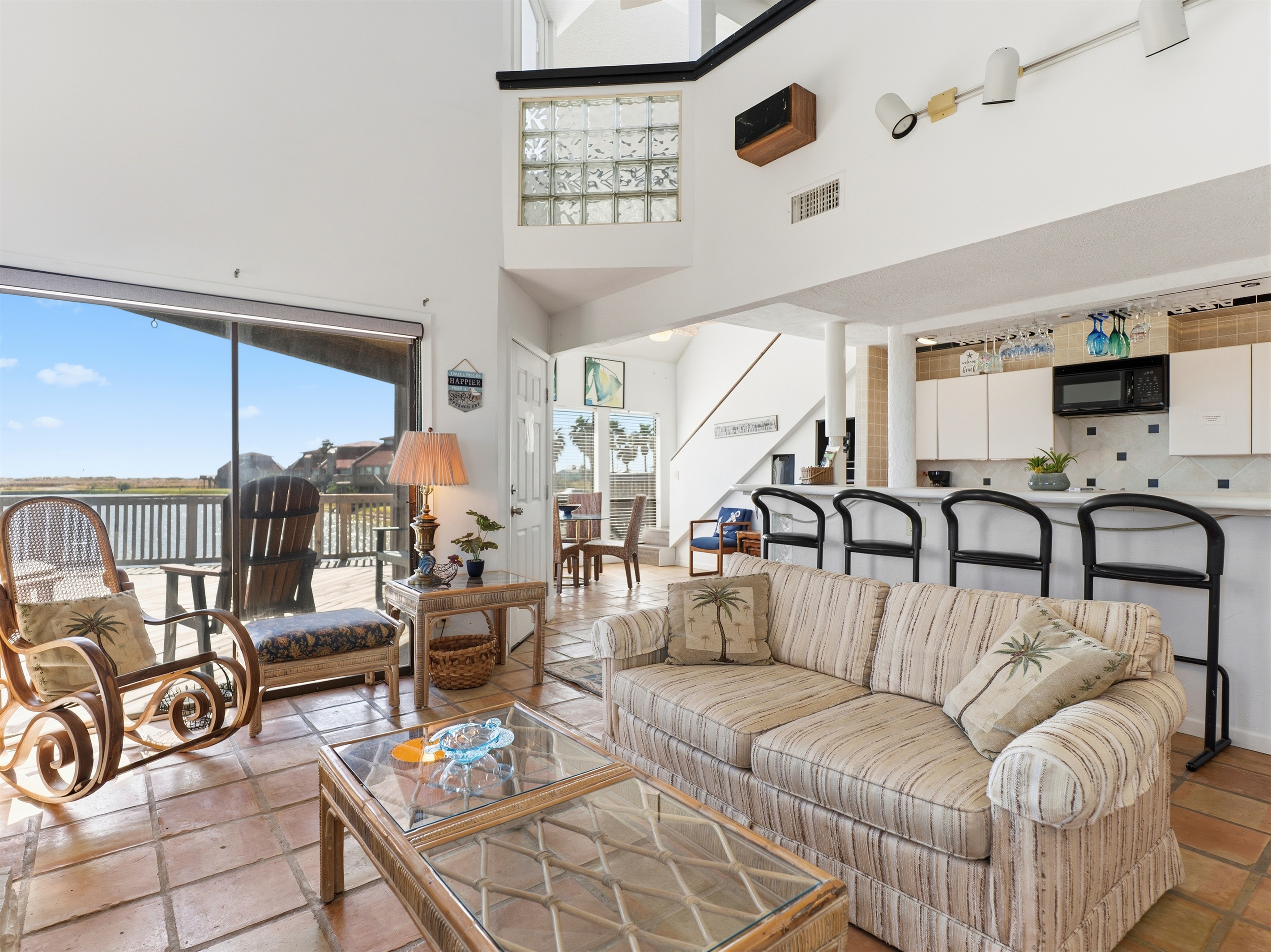 living room with views of lagoon