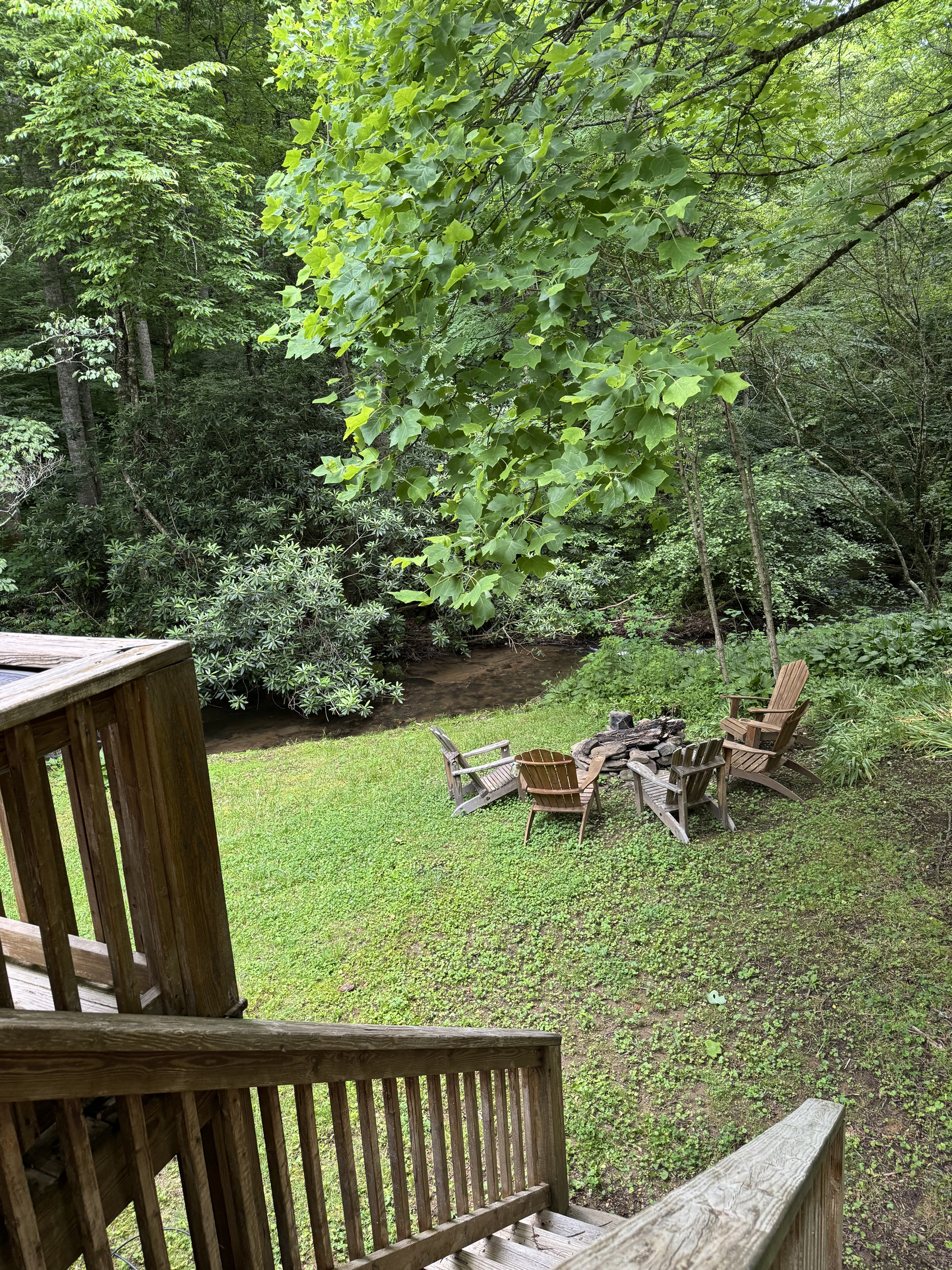 Creekside fire pit with the sounds of Yellow Creek in the background.