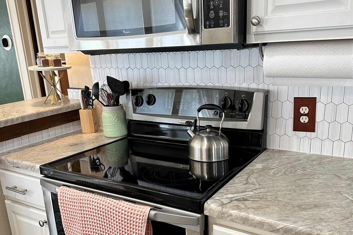 Updated kitchen with light airy decor.