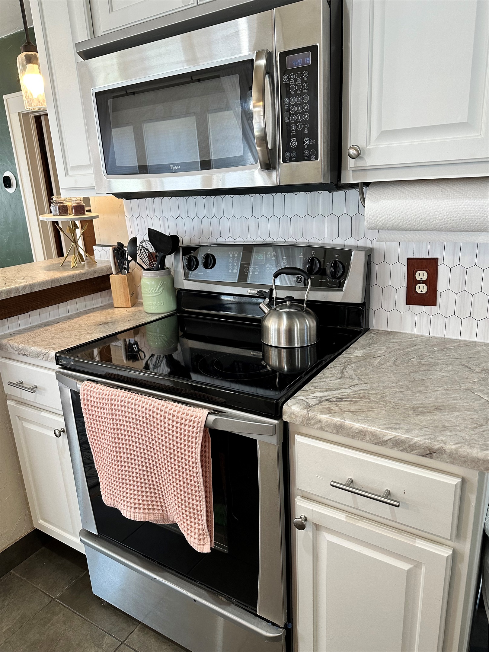 Updated kitchen with light airy decor.