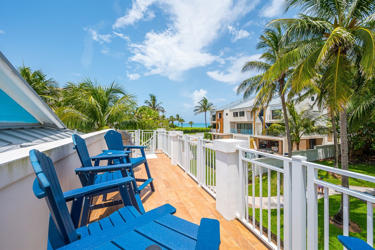 Private Rooftop Balcony- Adirondack seating, BBQ Grill and Ocean Views