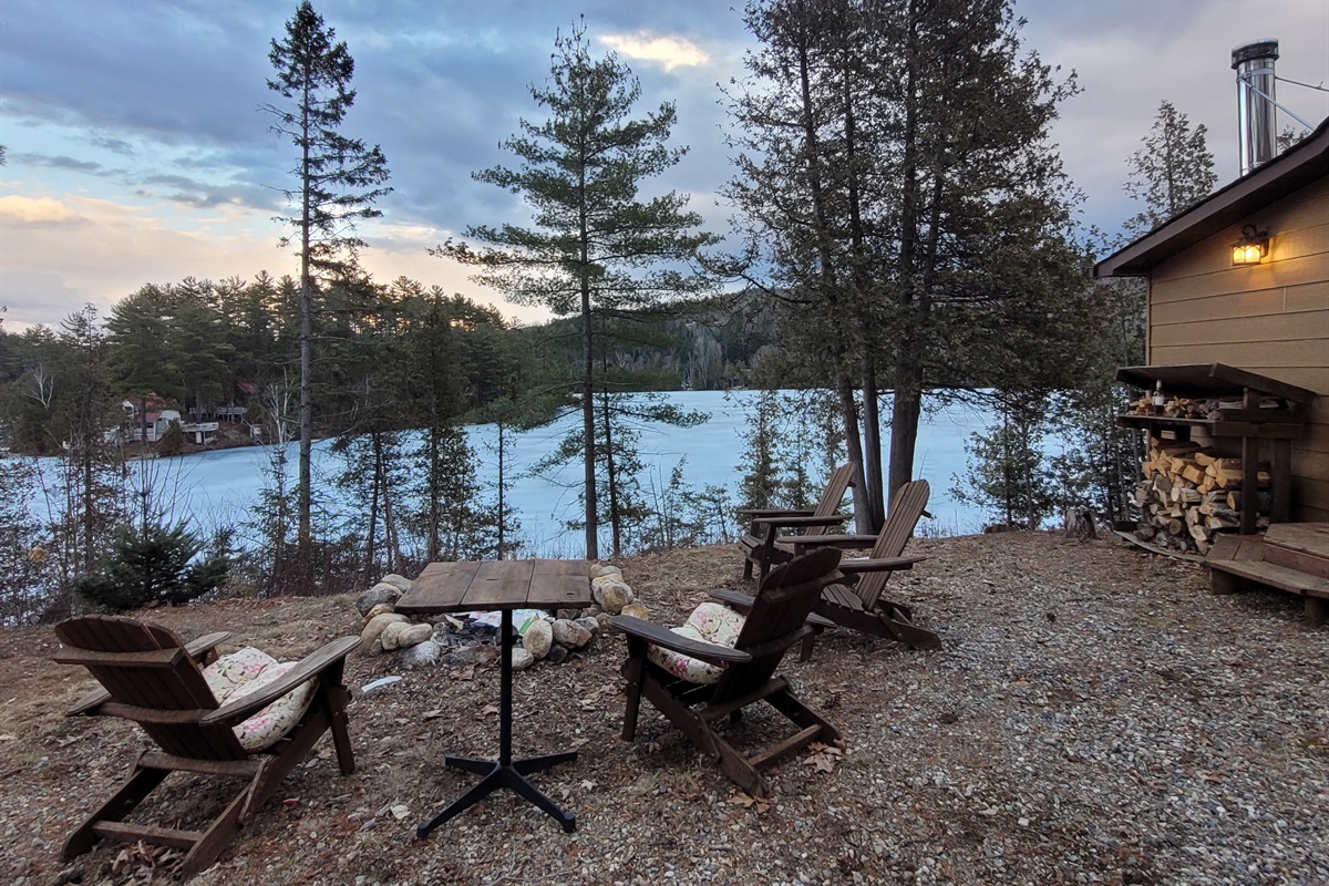 Fire pit is right next to the cottage and the firewood is handy nearby!