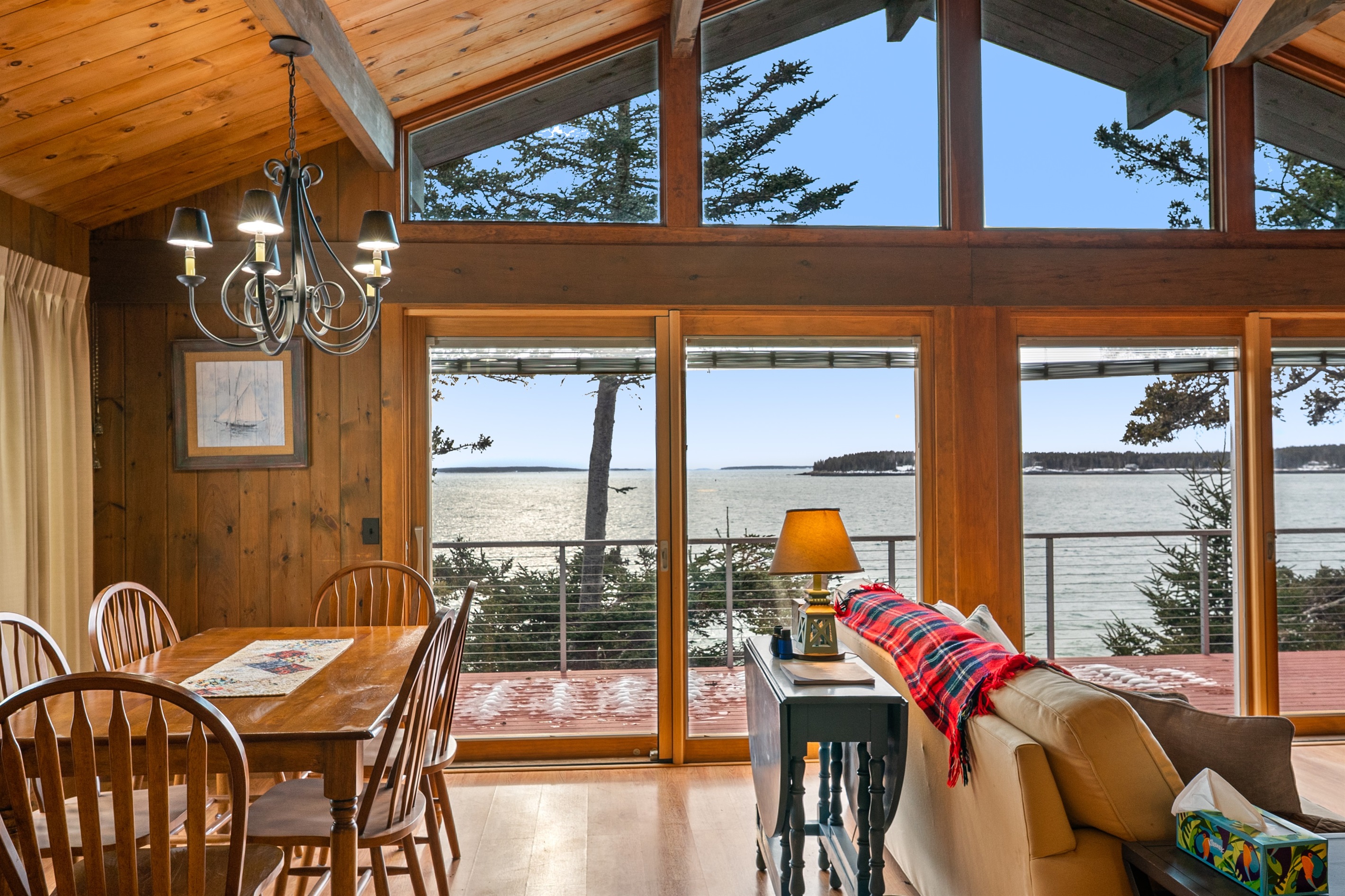 Watch the lobster fleet and the Swans Island Ferry from the comfort of the dining table.