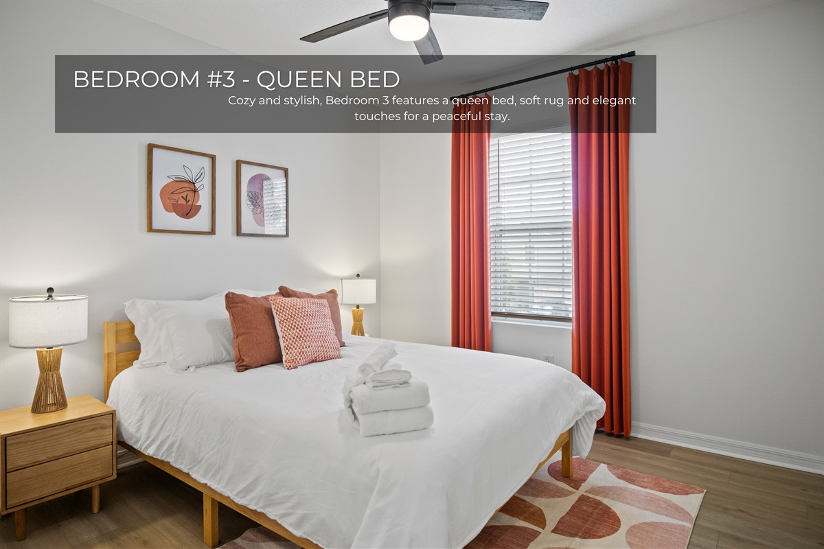 Cozy bedroom with a comfortable queen bed.