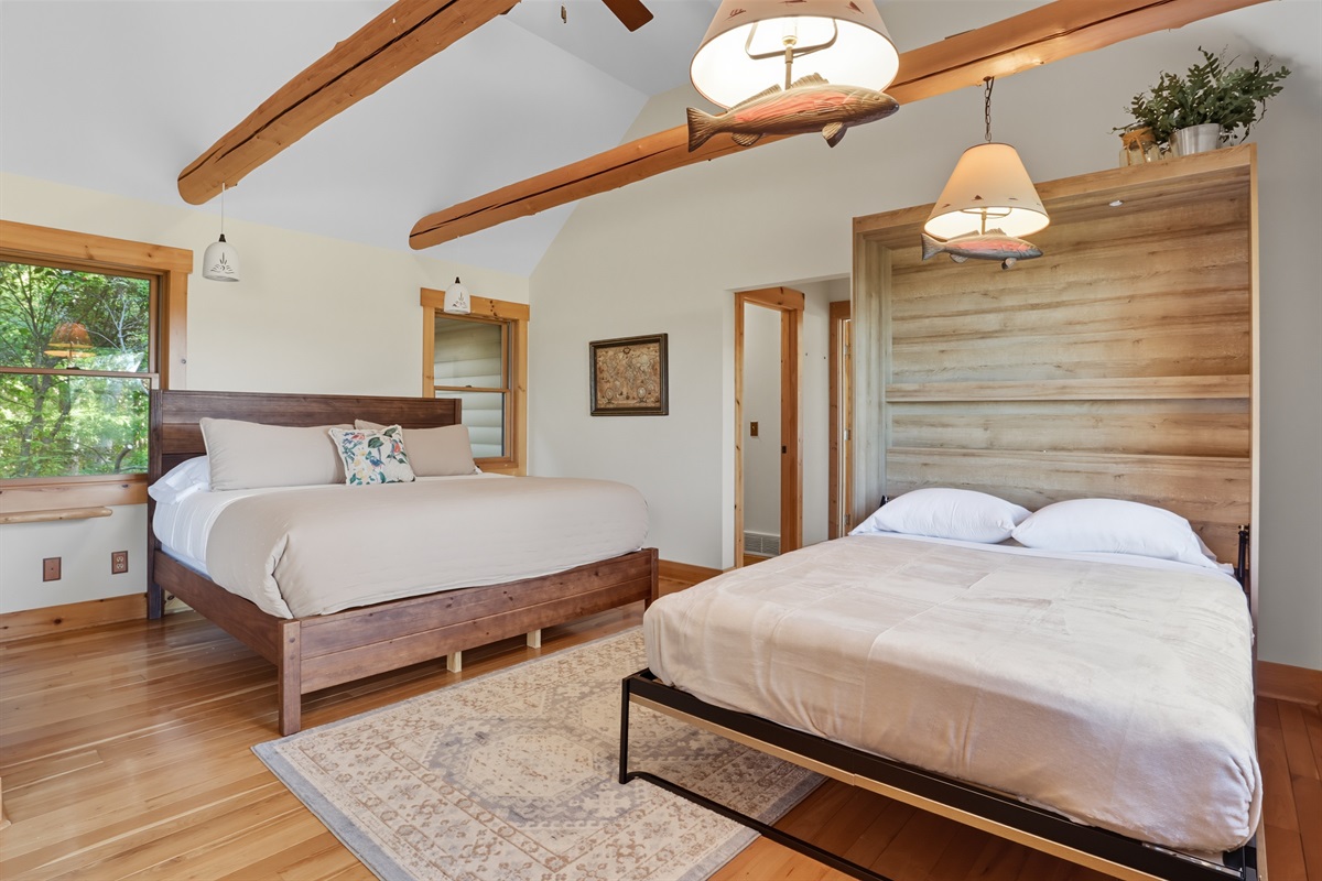 Bedroon 1, Spacious king master bedroom with queen Murphy bed and private outdoor access.