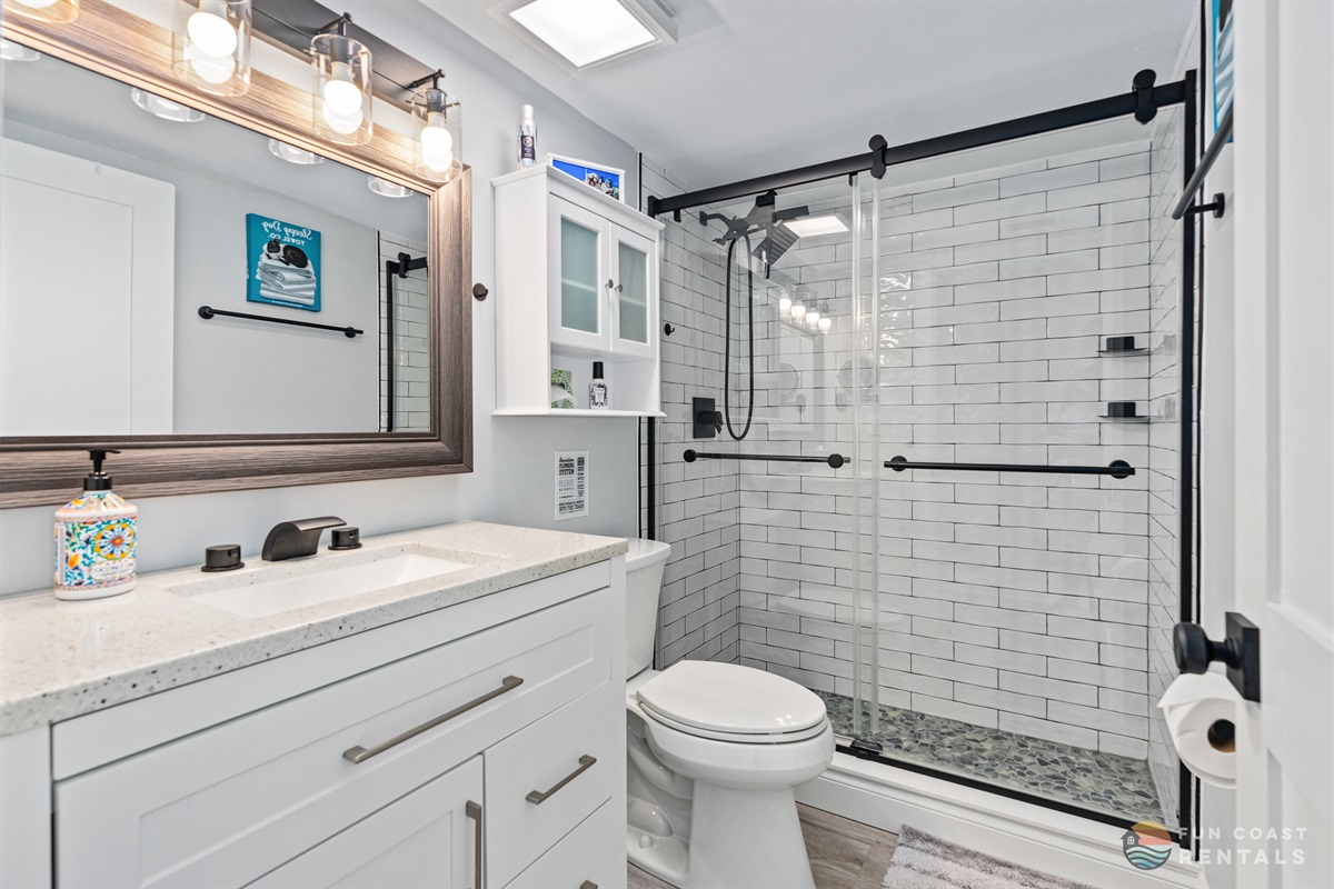 Newly Renovated Bathroom with Rain Shower