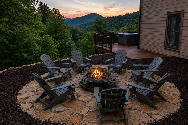 Gather around the fire pit as the sun sets behind the Blue Ridge Mountains, the perfect place to relax, reconnect, and soak in unforgettable views. * Fire Pit (Available Year Round)