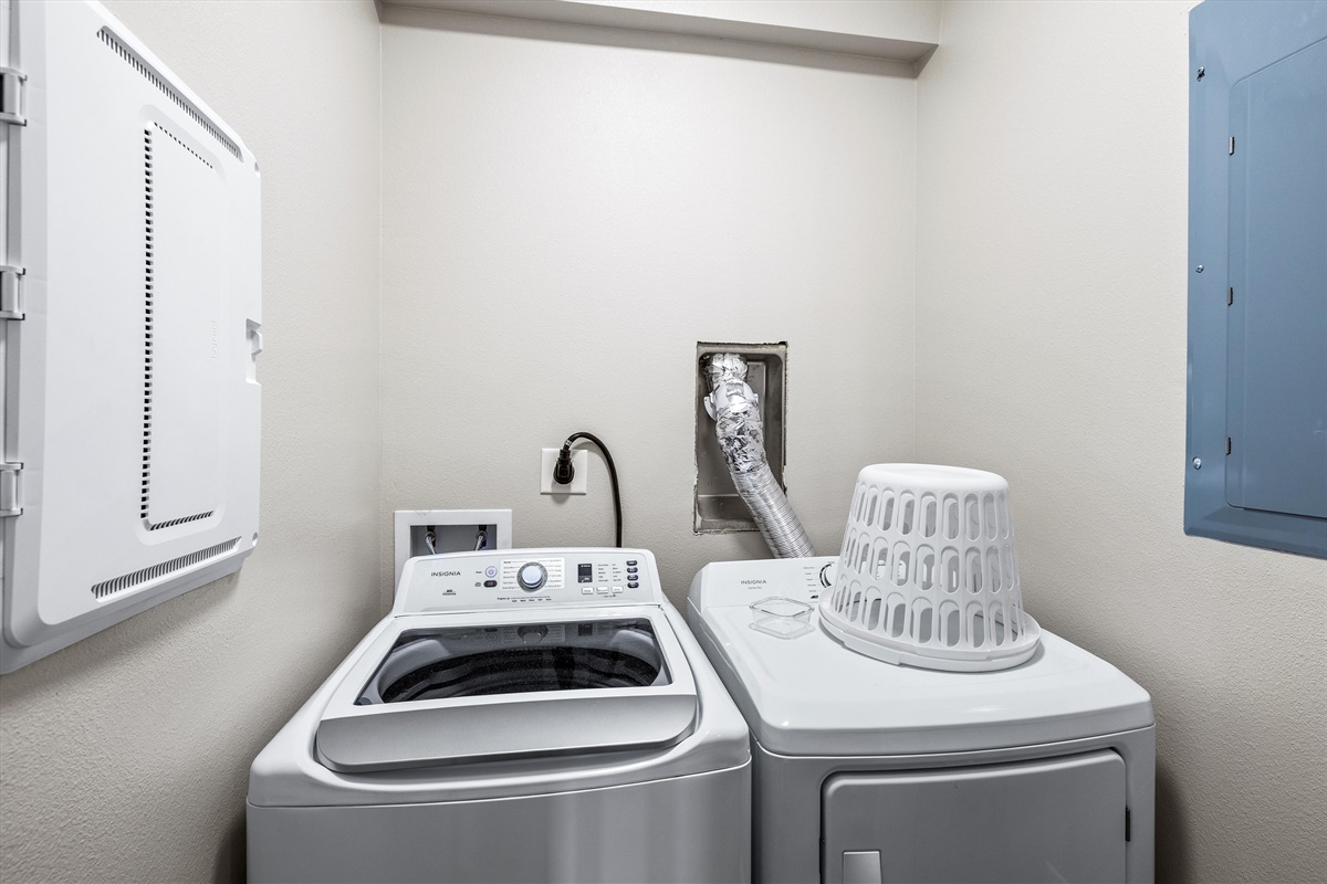 Laundry Room: Effortlessly keep your beachwear fresh and ready for your next Galveston adventure or get everything ready for your big cruise week!