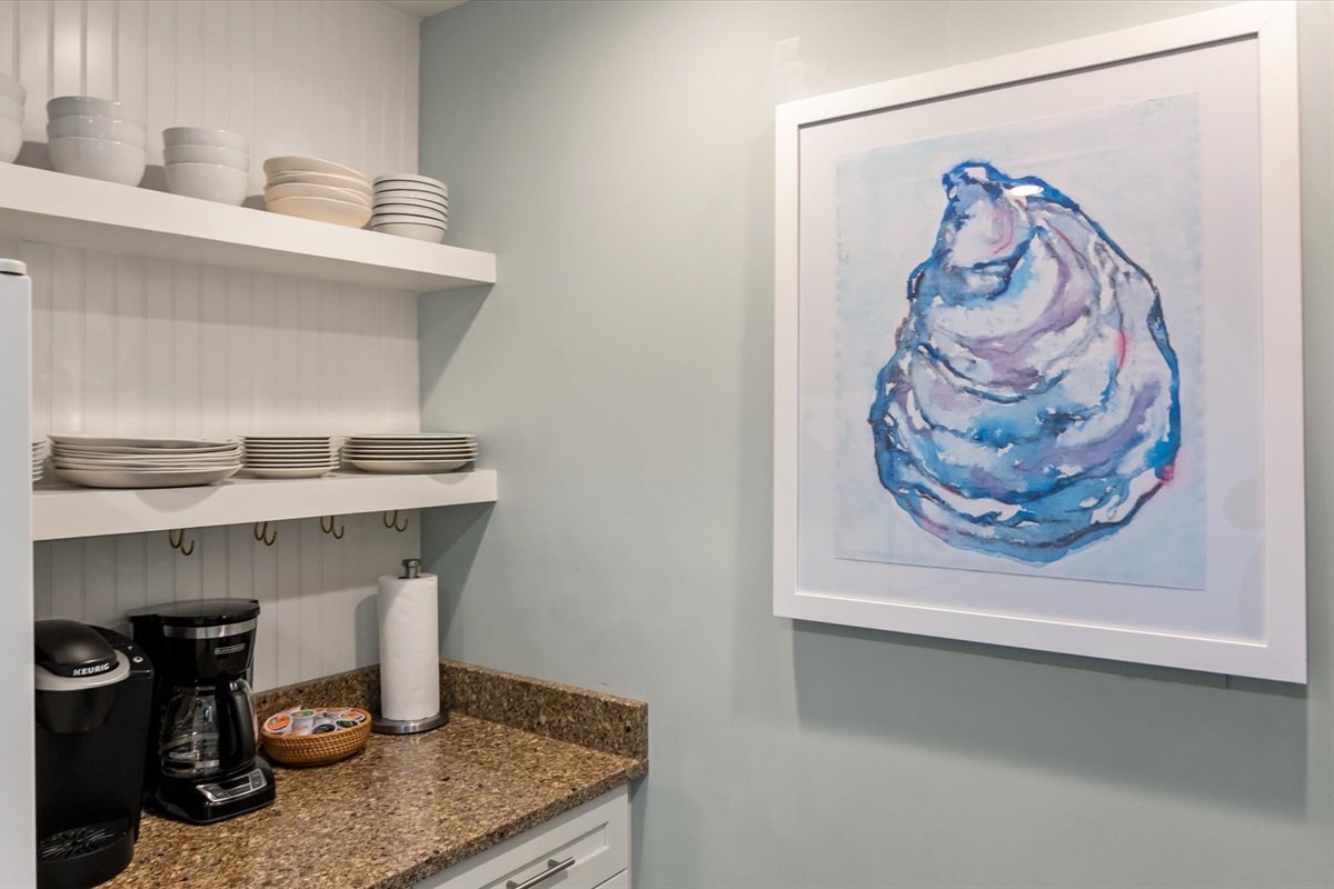 Full kitchen with Keurig and drip coffee maker