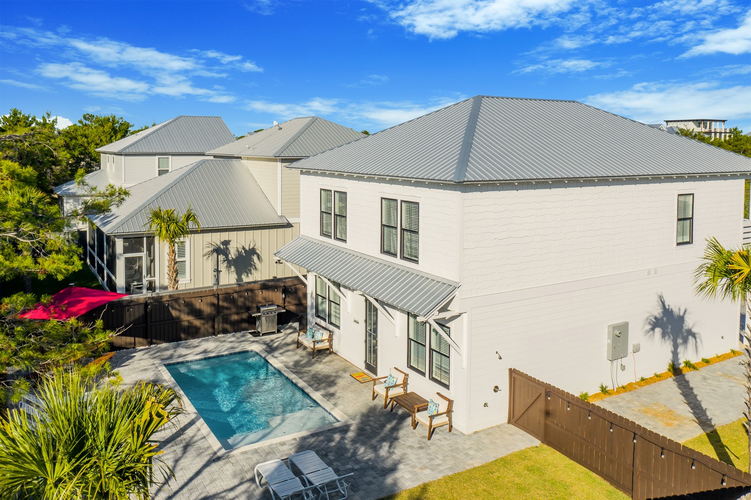The outdoor pool is the highlight of the house. It can be heated so you can swim, sunbathe, or lounge by the poolside. There’s also a firepit where you can roast marshmallows and enjoy the starry night.