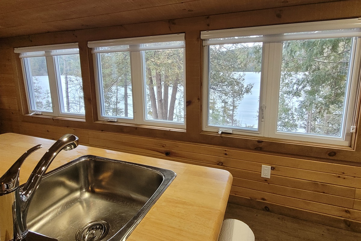 View of lake from kitchen area