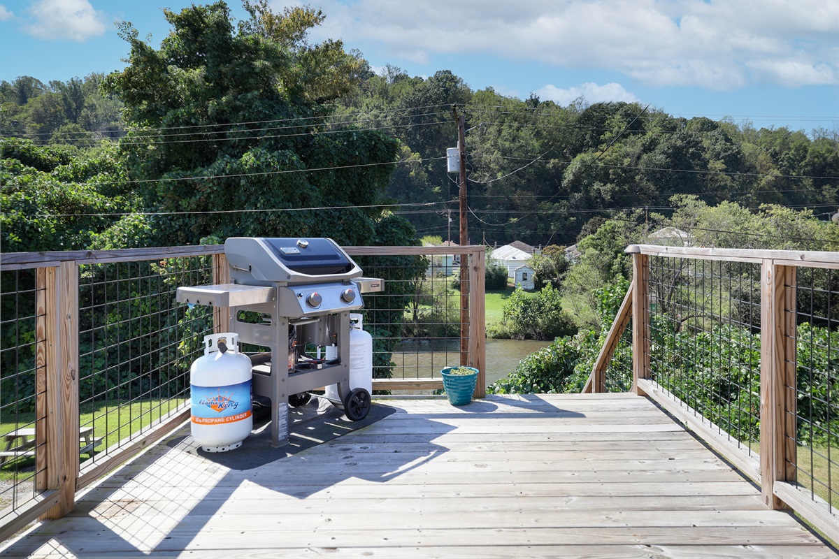Deck with river view, BBQ grill