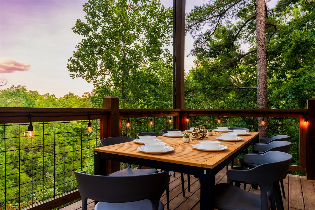 Dining table on deck with views