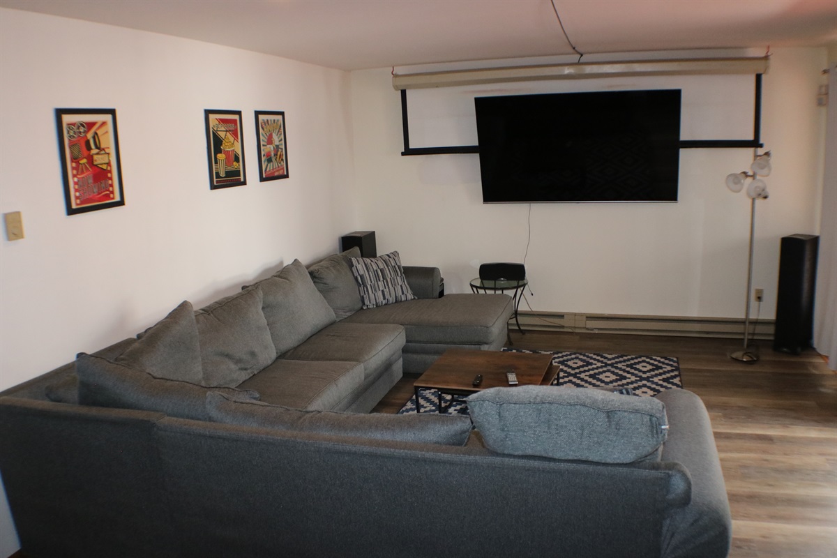 Large Den couch with large screen TV for movie nights!