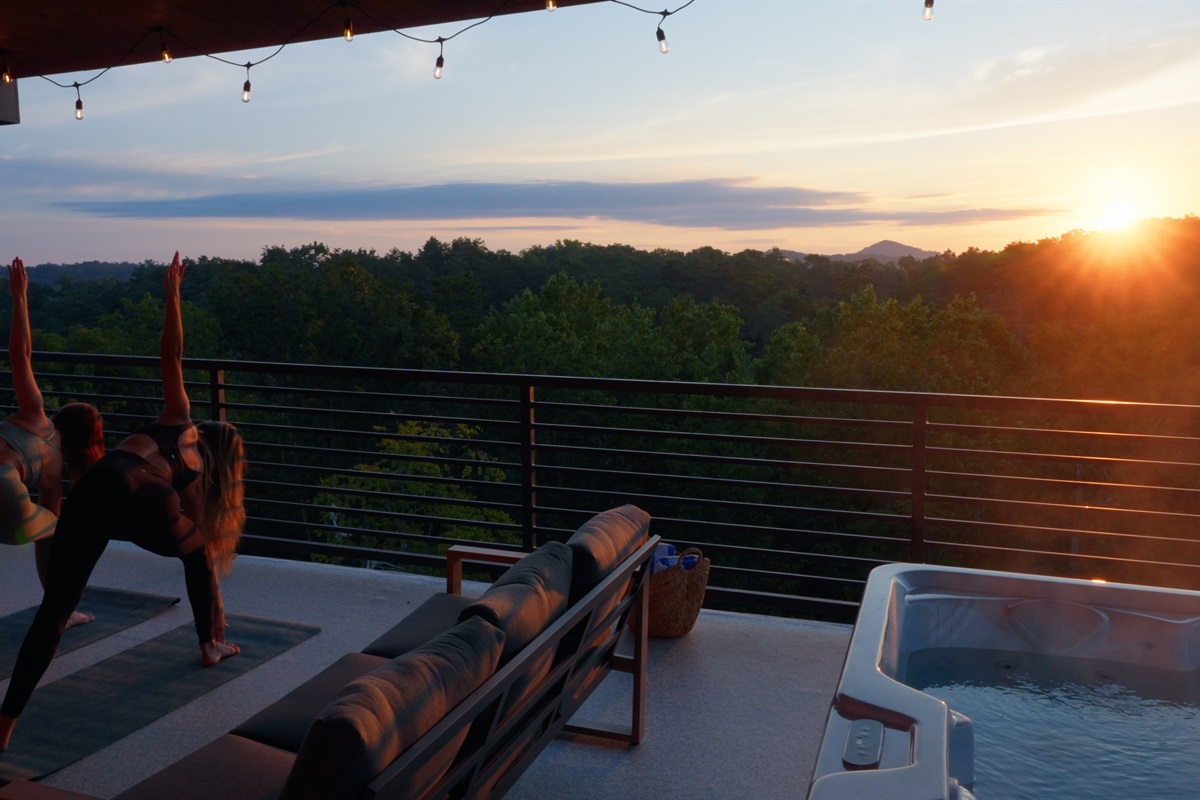 Welcome the day with peaceful sunrise yoga as golden light fills the mountains — a serene start surrounded by nature’s beauty