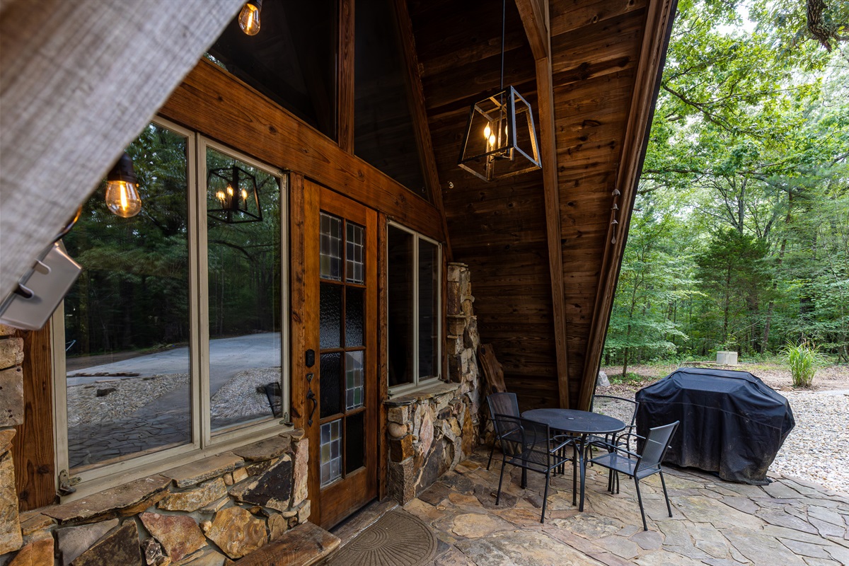 Fire up the gas grill on the stone patio.