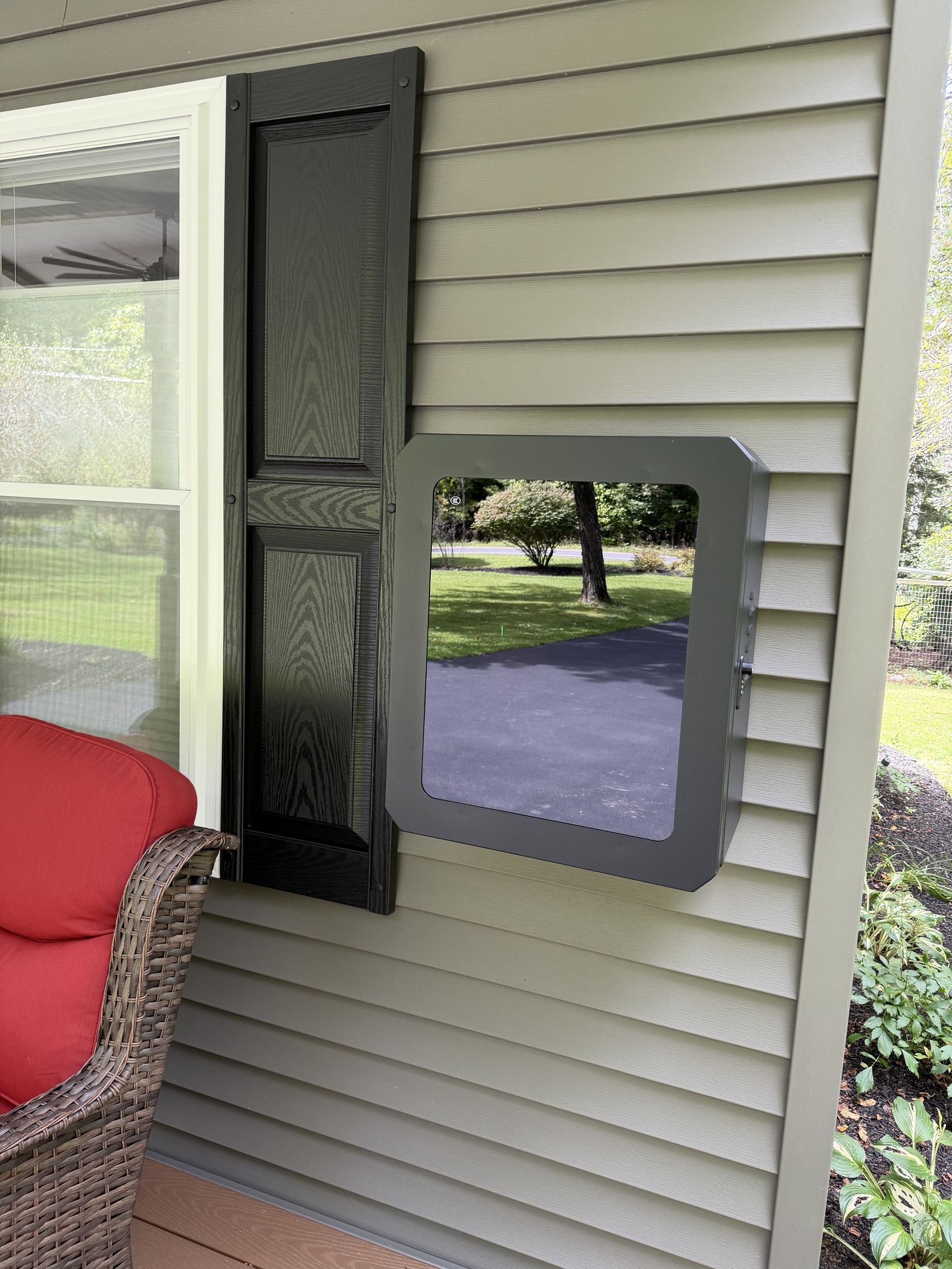 EV charger on front porch to charge your electric vehicle.
