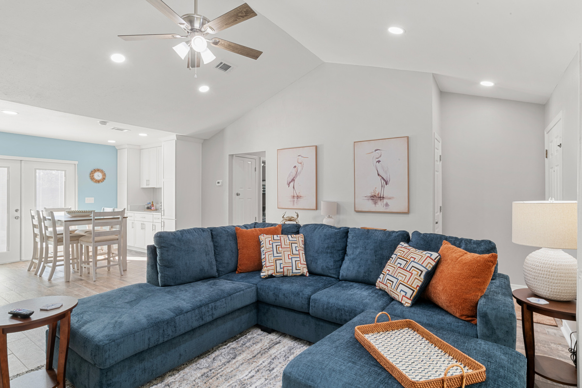 Kick back and relax in the comfortable living room after a fun day exploring the Gulf Coast.