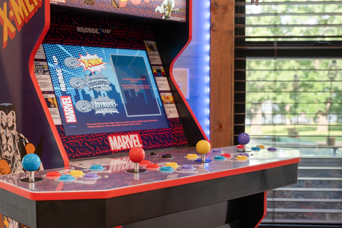 Several arcade games on the lower level