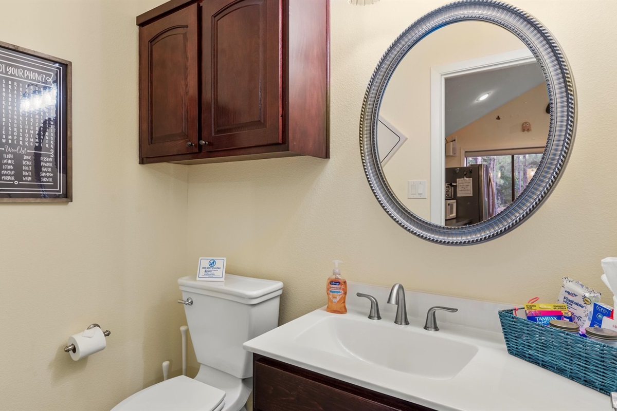 The Bonus Room includes its own private half bath—perfect for quick potty breaks between gaming sessions!