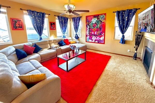 Living room with a plush, ultra-comfy sectional couch—perfect for lounging and relaxation