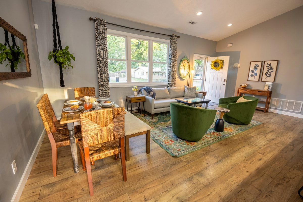 Seating for up to 7 and a high chair provided.