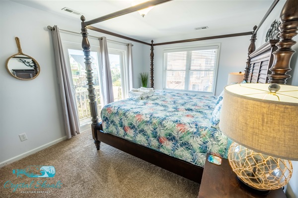 The upper-level king bedroom boasts great views and plenty of space 