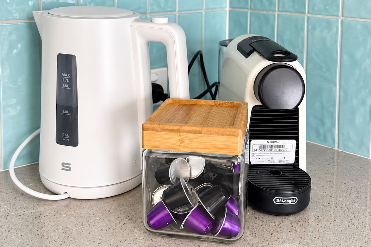 Start the day your way with a Nespresso pod coffee machine and an electric kettle on the kitchen bench, perfect for a quick espresso, a long black or a cup of tea before heading out.