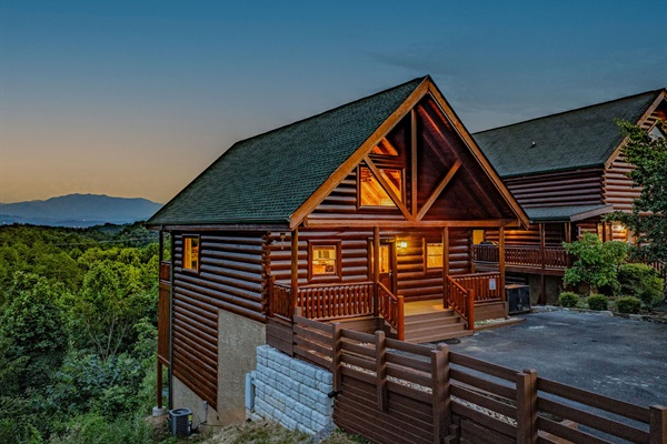 Stunning view of Mount LeConte rising just beyond the cabin.
