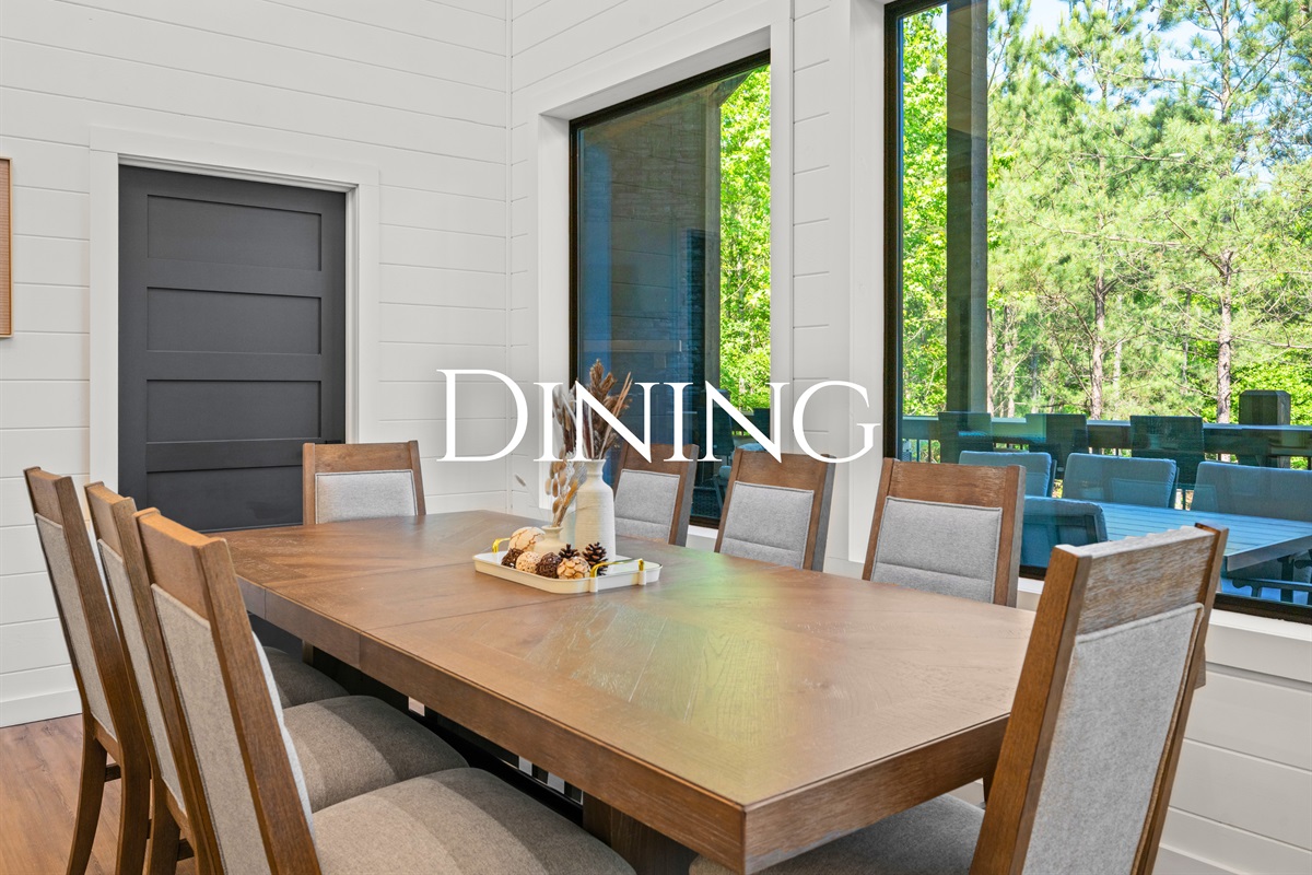 Gather around the dining table for breakfast, board games, or a family-style dinner after a day on the lake or trails.