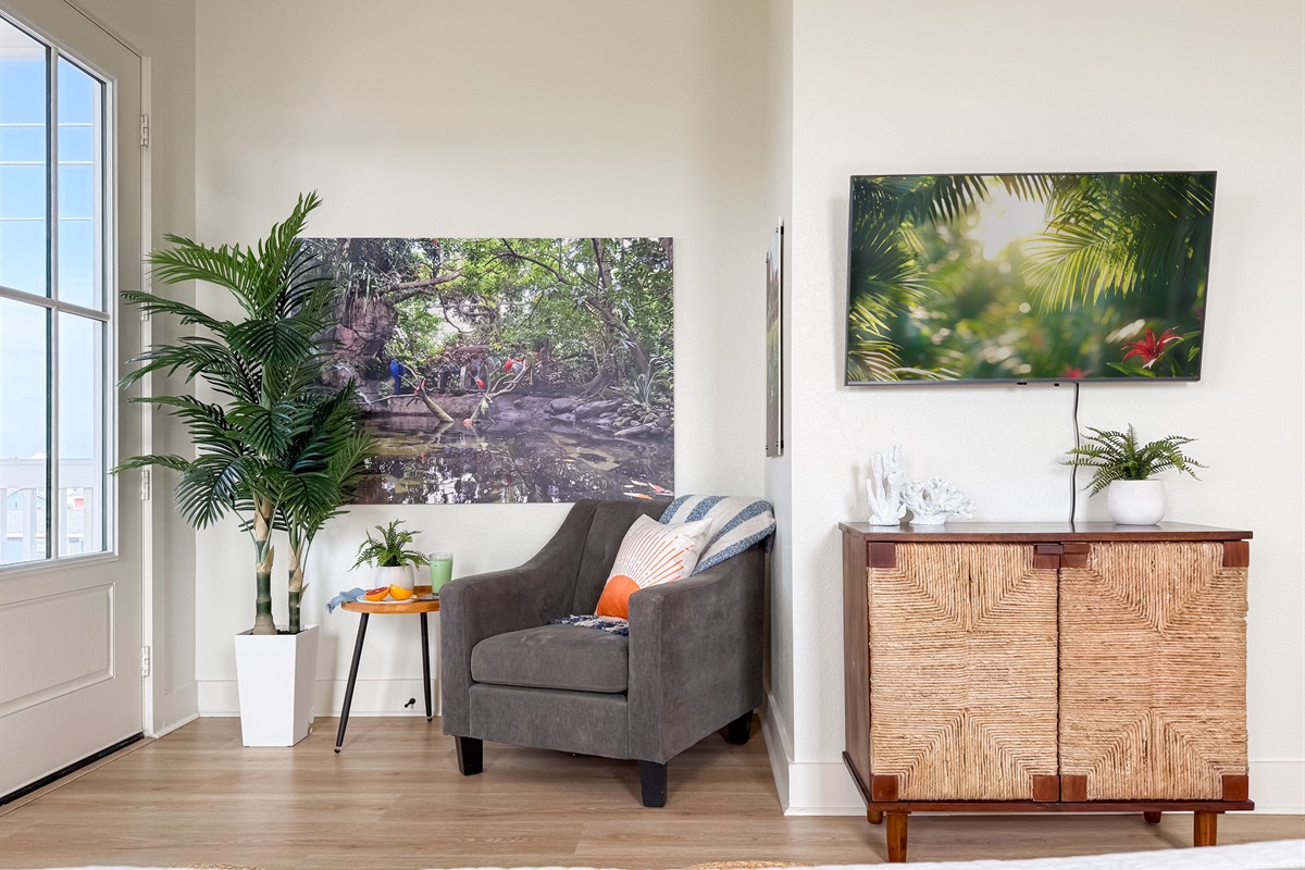 Catch up on your favorite shows or your favorite book on the little reading nook.