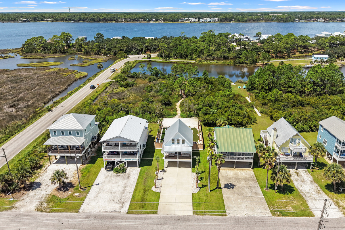 Aerial view toward Little Lagoon and the surrounding West Beach neighborhood.