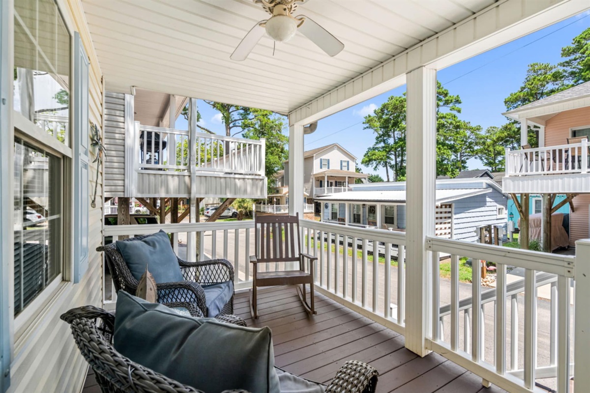 Relaxing covered porch for coffee
