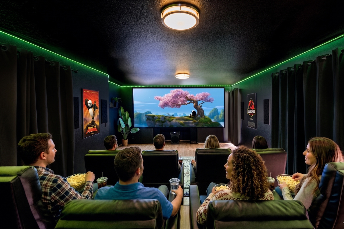 Experience the ultimate movie night! 🍿✨
Dive into the action with our cinematic screen and 4K projector. Feel the story around you with a professional Dolby surround sound system that turns into a fully immersive adventure.