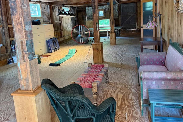 Shared Common Seating Space in Barn (with games and a bathroom)