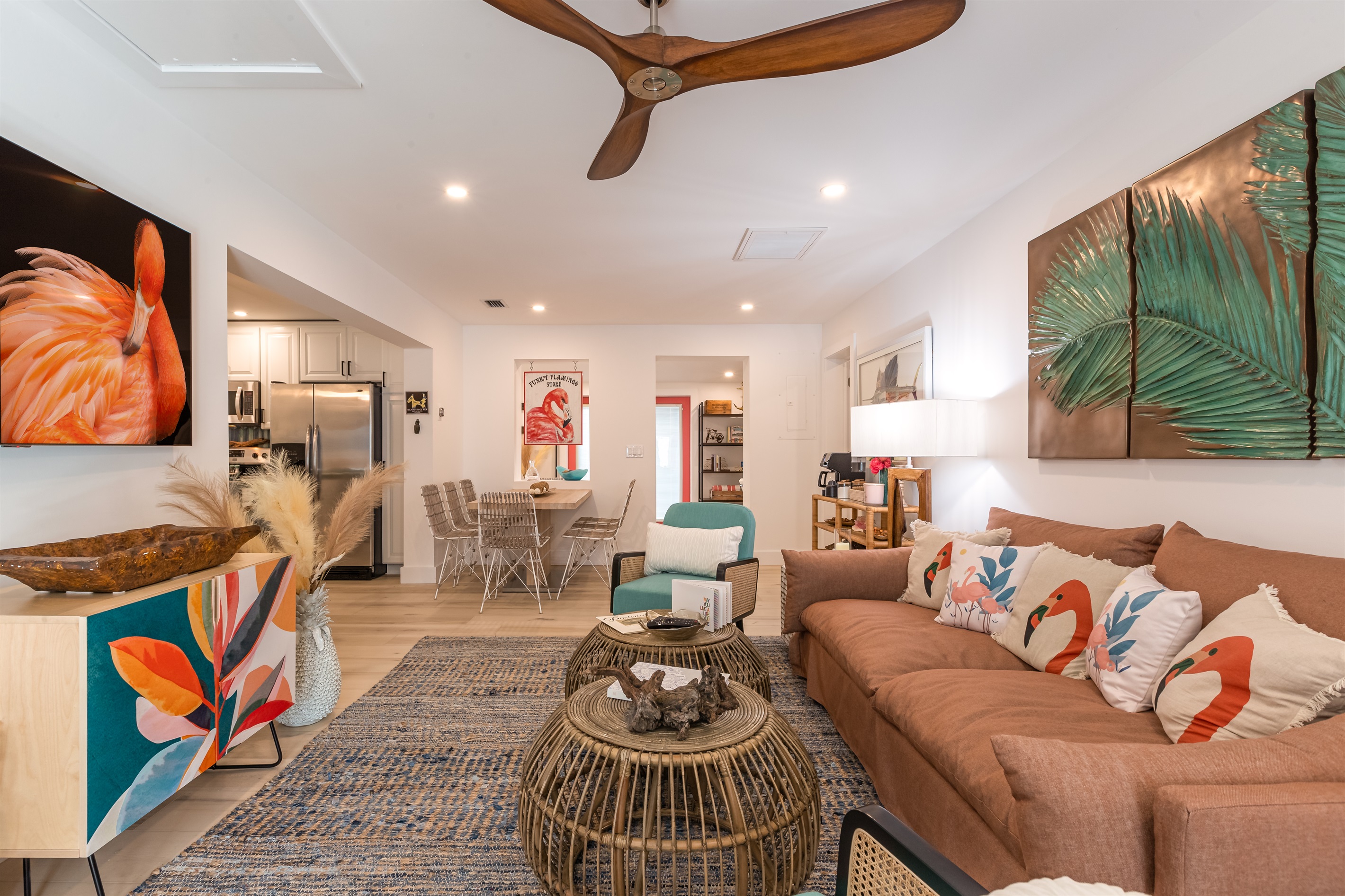 Living Room: Vibrant decor and tropical vibes invite relaxation after your Key West adventures!