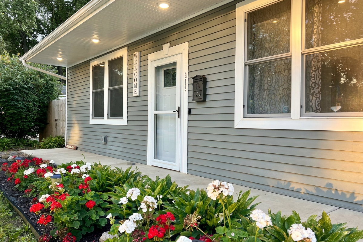 Daisy lane features no step living. From the driveway and throughout the house for those with impaired abilities.