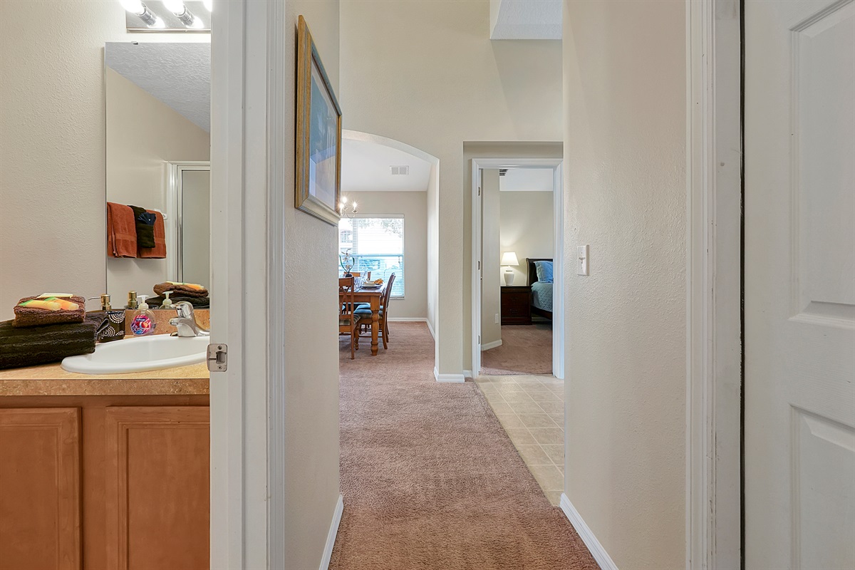 Conveniently located bathroom just across the hall from the ground-floor queen bedroom