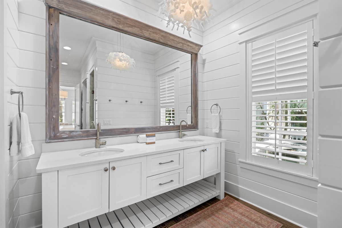 Master bath double vanity with plenty of space and storage. 