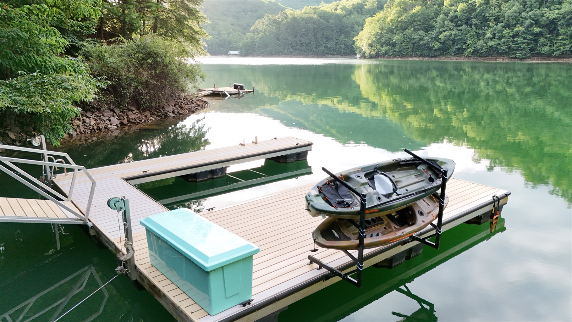 Kayak adventures await! Paddle across the crystal-clear lake from your private dock.