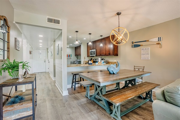 Dining table and bar seating