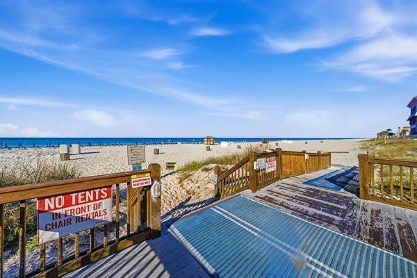 You can take the ramp or 5 steps to the white sugary sand 