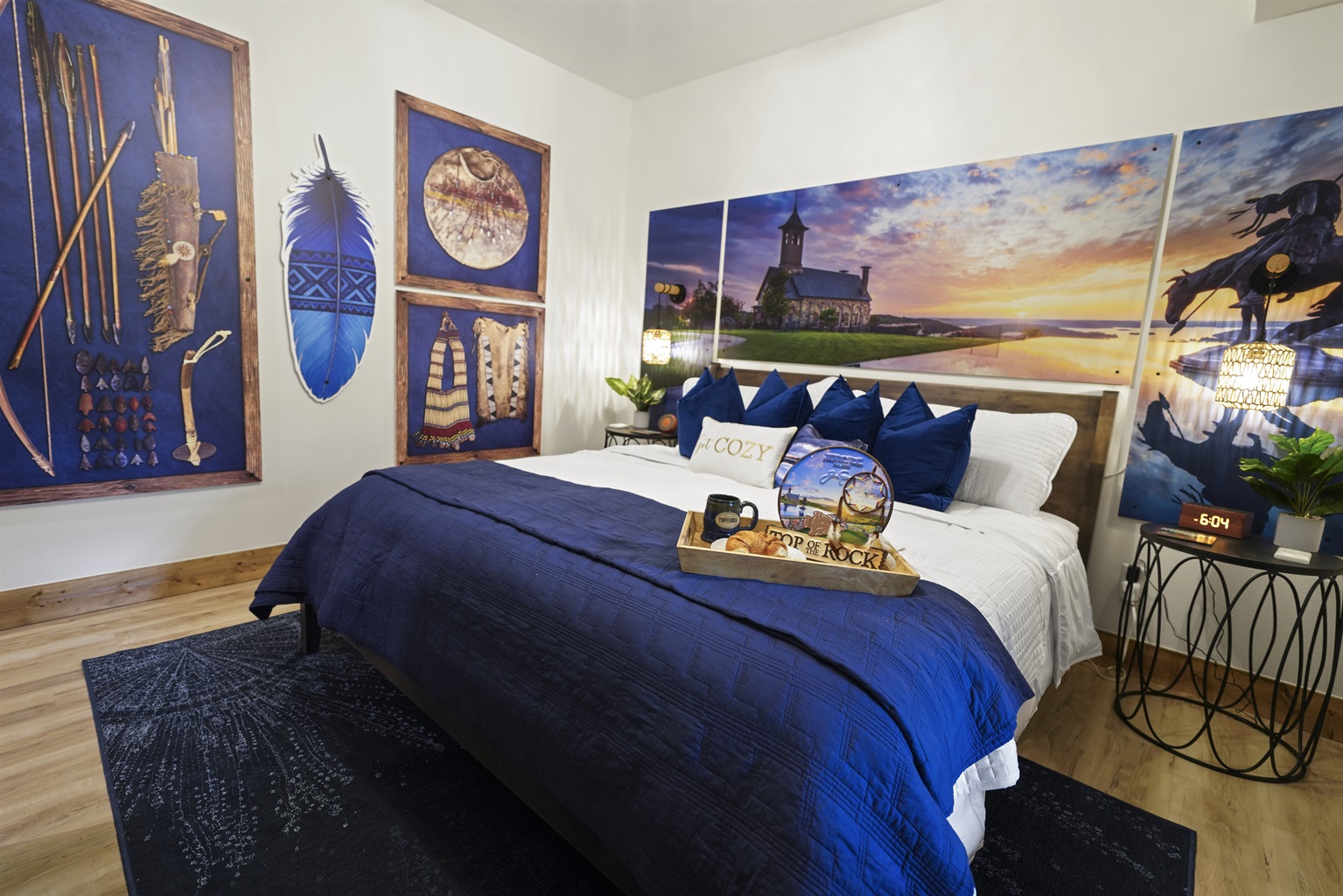 Our Top of the Rock Room on the main level with luxury king mattress, ensuite bathroom and smart tv