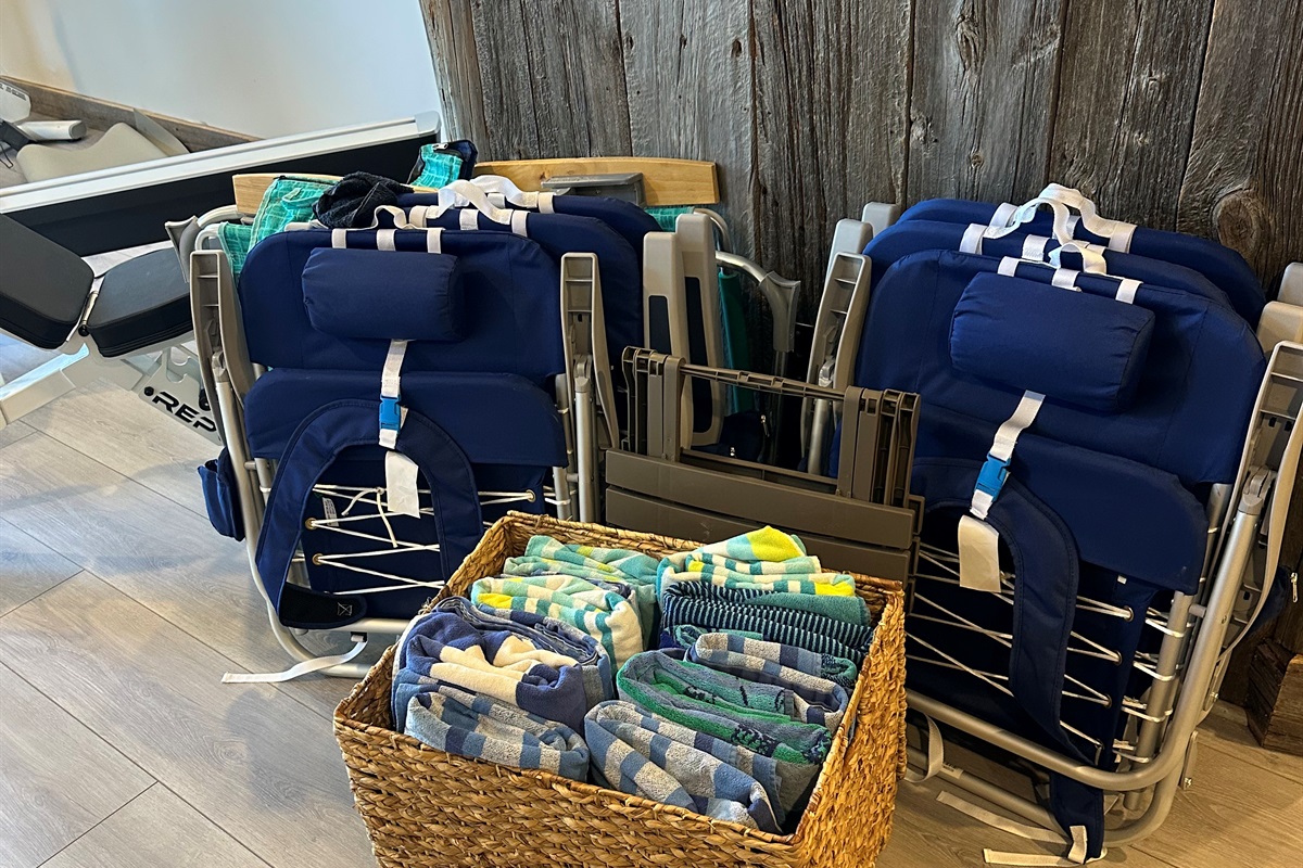 Beach chairs and towels for use