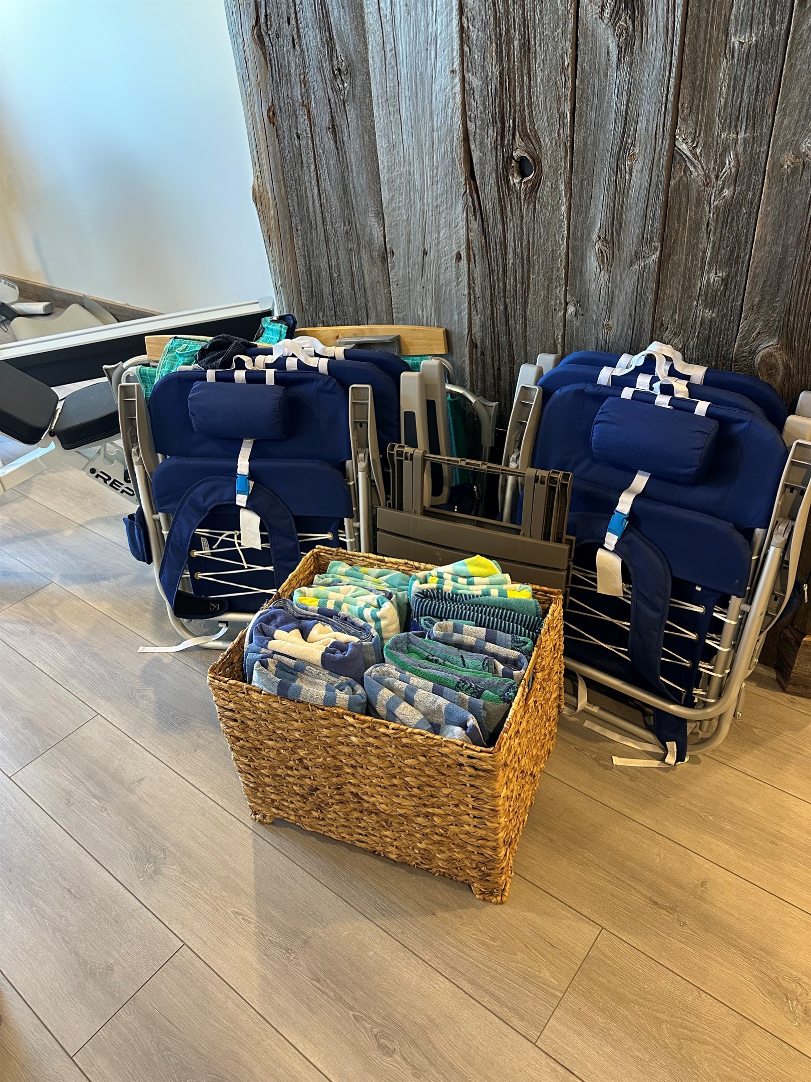 Beach chairs and towels for use