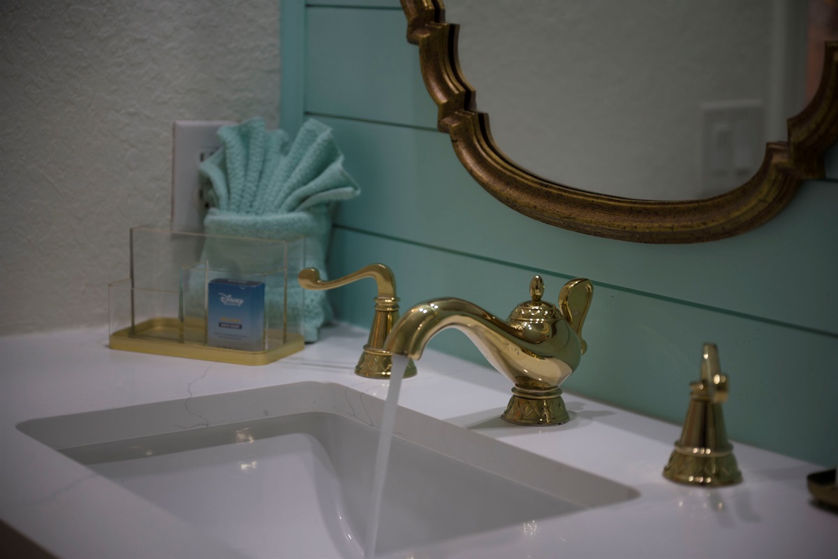 All bathrooms have Disney Port Orleans Aladdin faucets and mirrors!