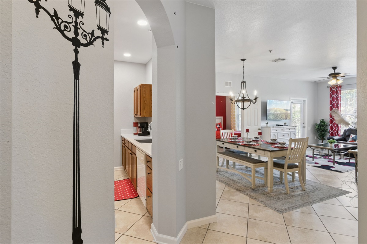 Condo was immaculate with an awesome Disney themed decor. Our family of five had plenty of space to spread out and prepare for the day so that we were not on top of each other. Conveniently located next to the pool and water park. ~Angela L.