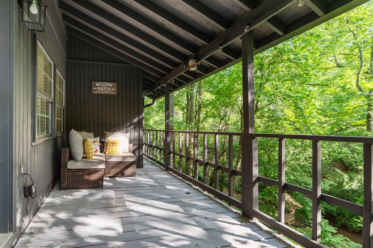 Back deck with creek views