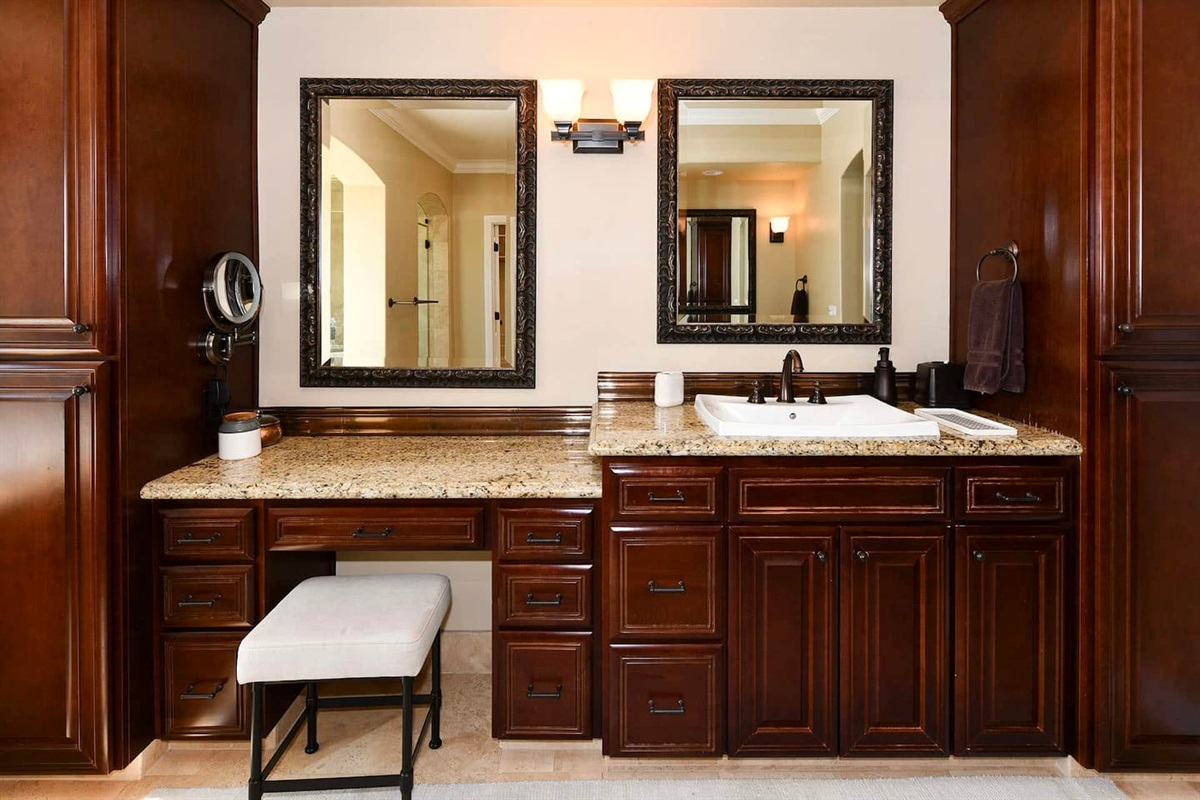 Primary bathroom with jacuzzi and shower.